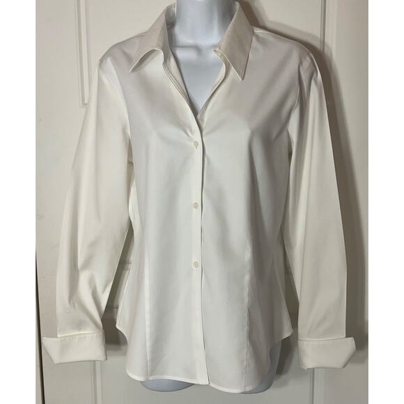 Jones New York White Fitted 100% Cotton Button Front Cuffed Blouse 10 - Picture 1 of 7
